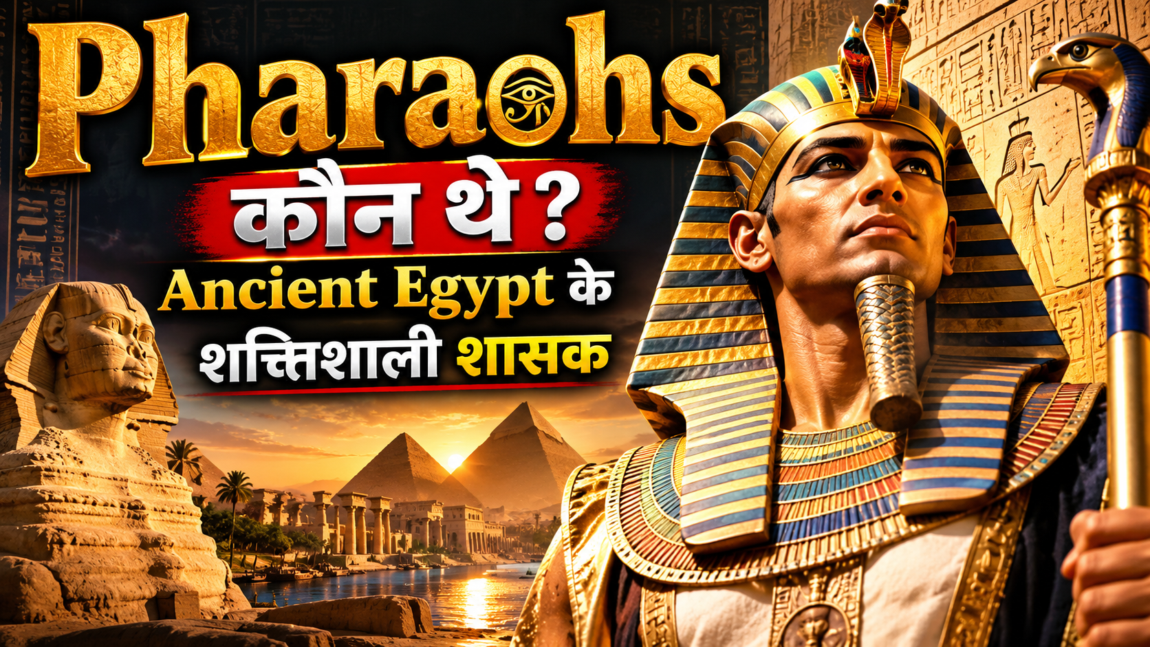 Ancient Egypt के Pharaoh और पीछे Giza के पिरामिड
